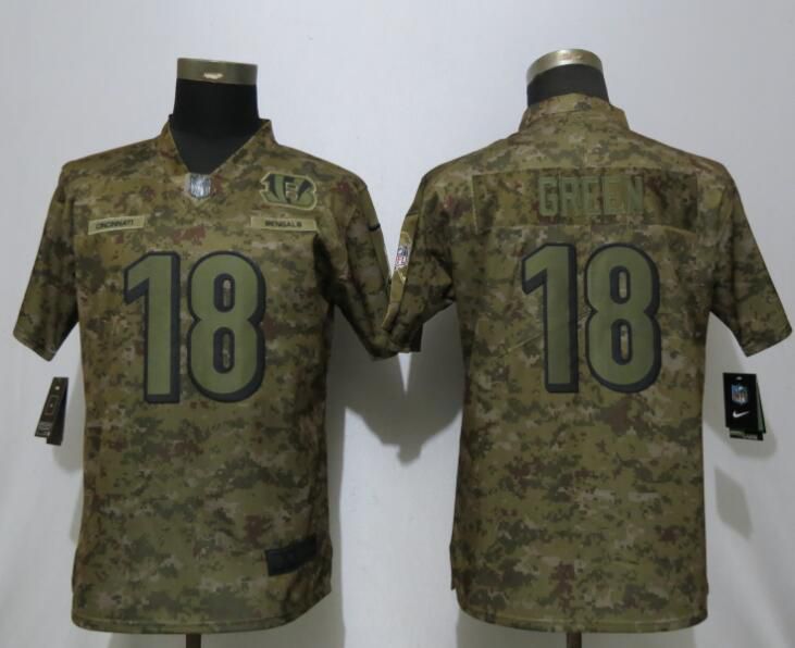 Women Cincinnati Bengals #18 Green Nike Camo Salute to Service Limited NFL Jersey
